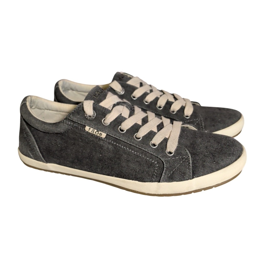 Taos Footwear Gray Canvas Sneakers with Cream Laces